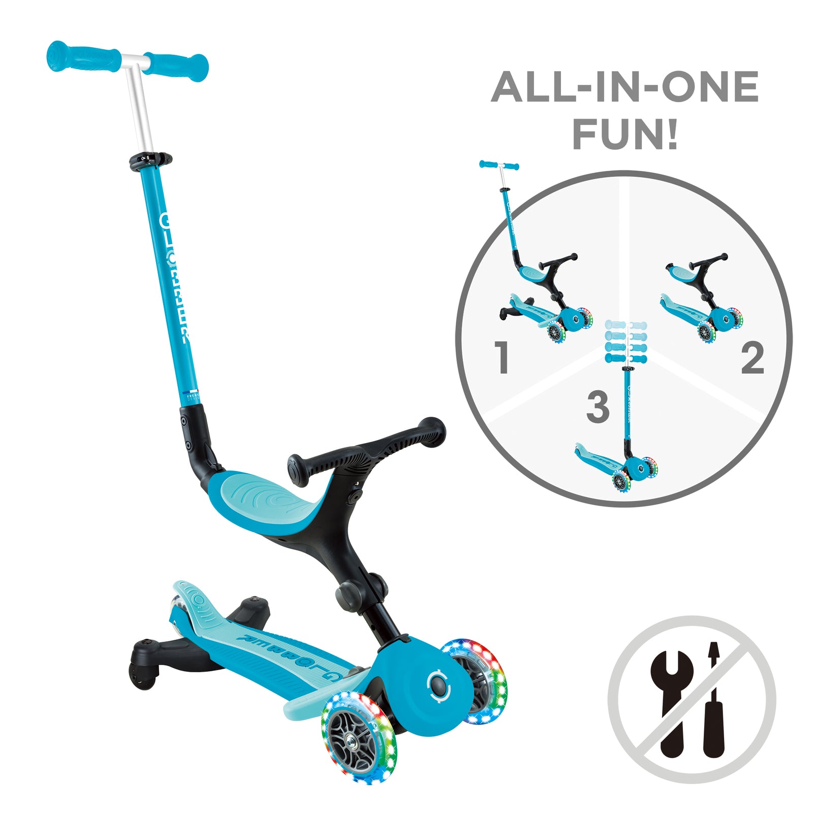 Globber Go Up Active Lights 360 Convertible Scooter - Aqua