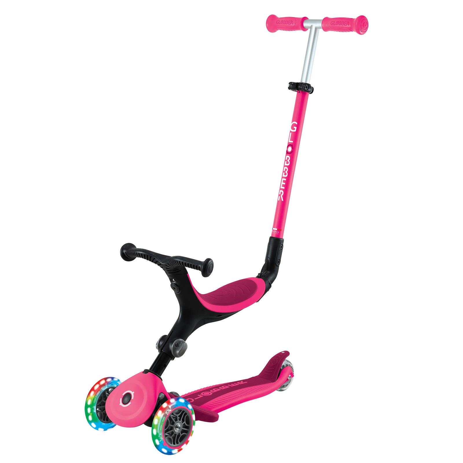 Globber Go Up Active Lights Convertible Scooter - Fuchsia