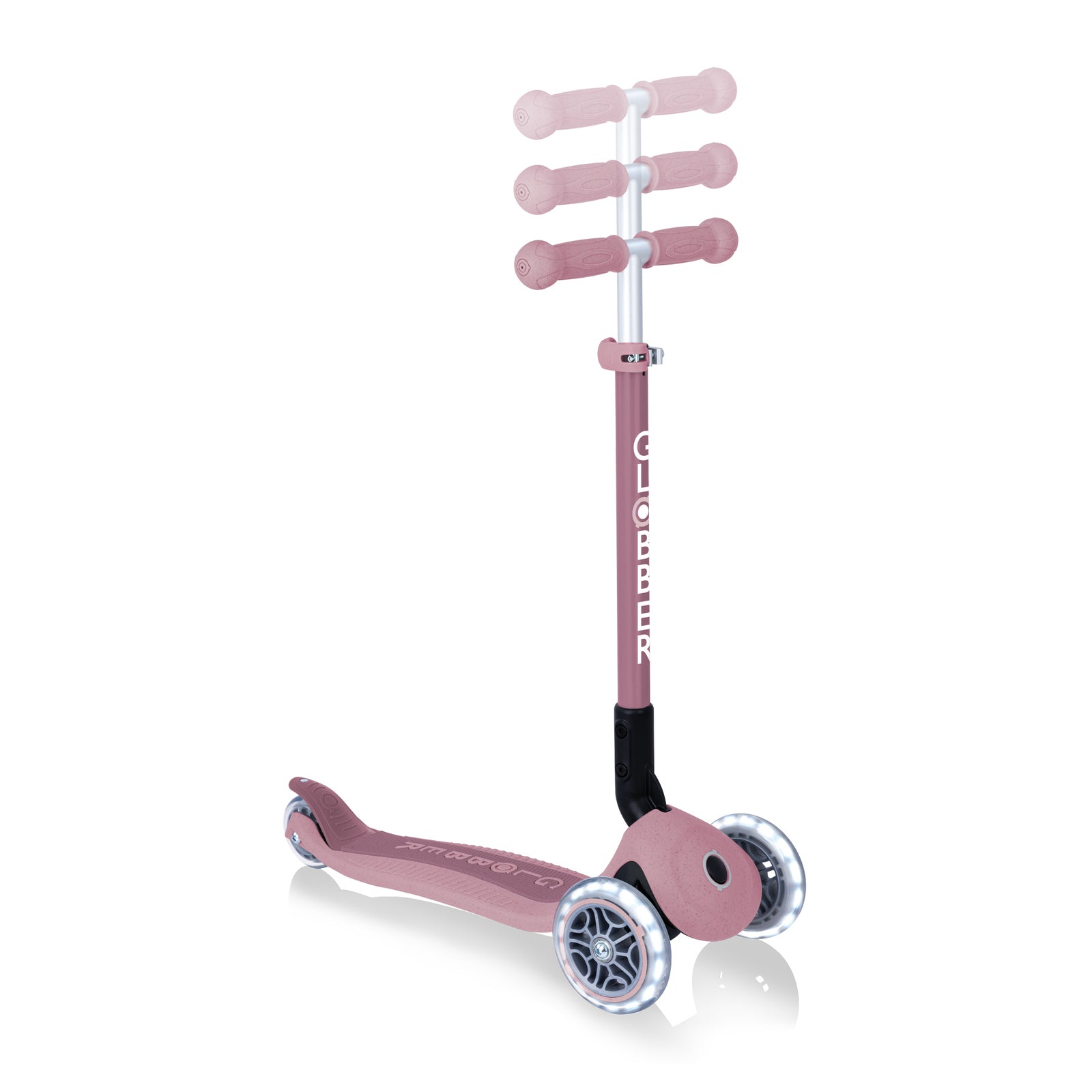 Globber Ecologic Primo Foldable Lights 3 Wheel Scooter LED Wheels - Berry