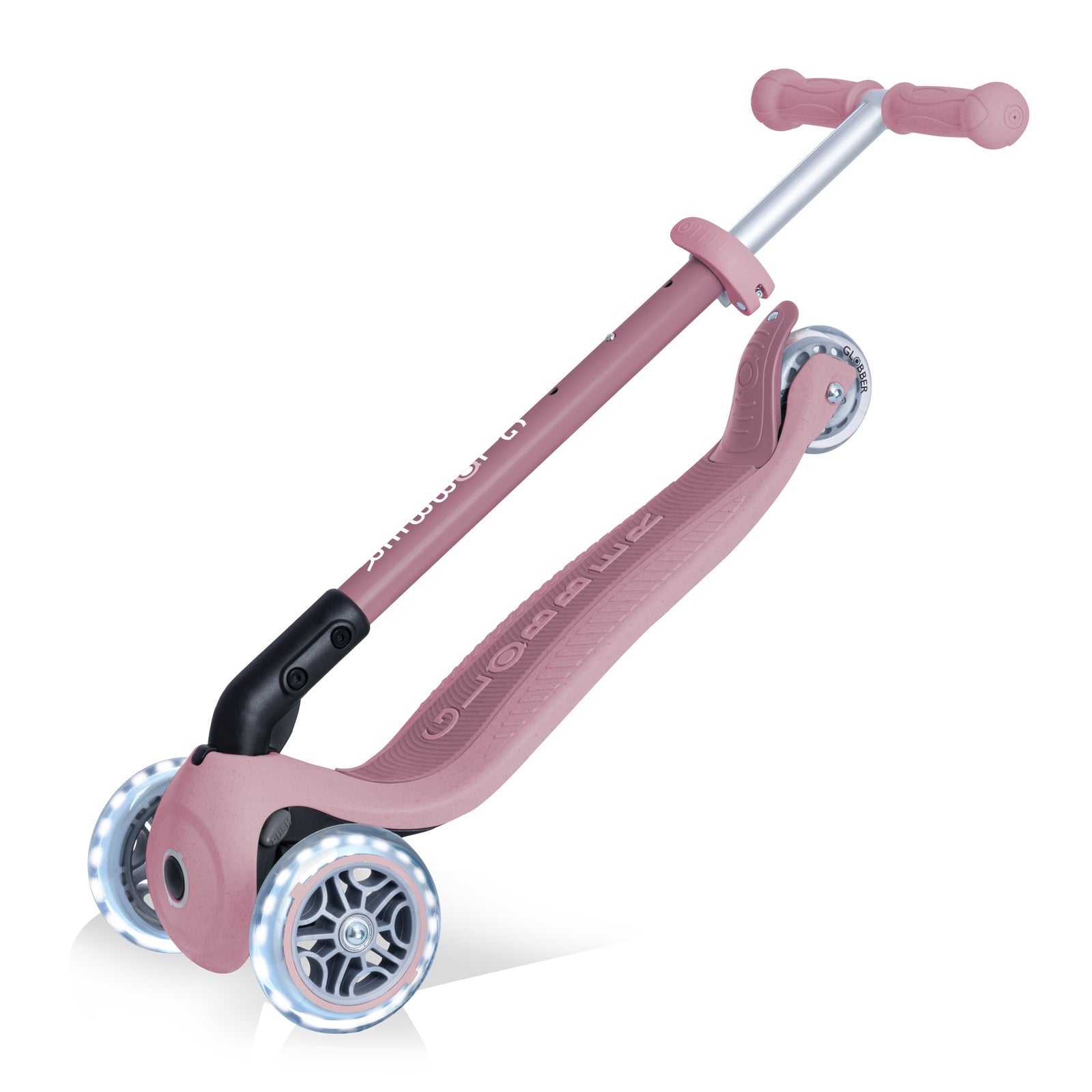 Globber Ecologic Primo Foldable Lights 3 Wheel Scooter LED Wheels - Berry