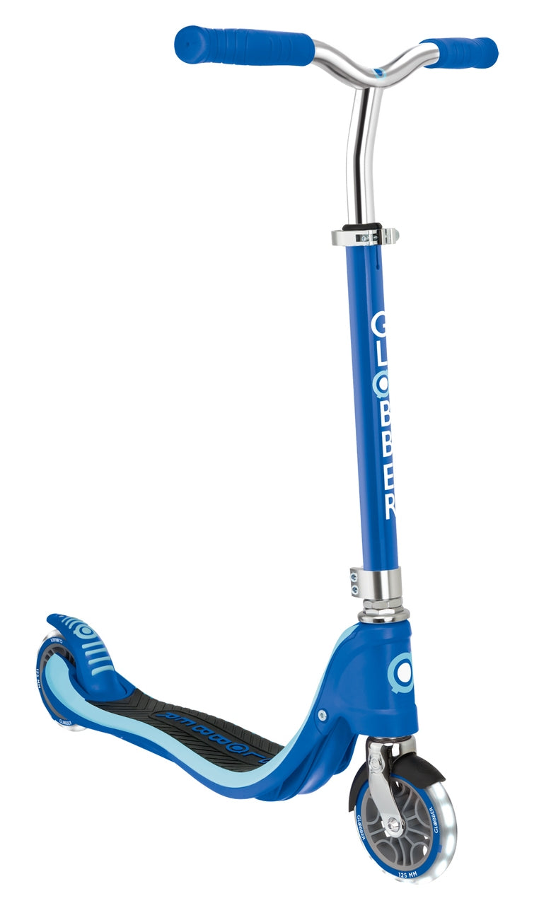 Globber Flow 125 Lights 2 Wheel Scooter - LED Flashing Wheels - Navy Blue
