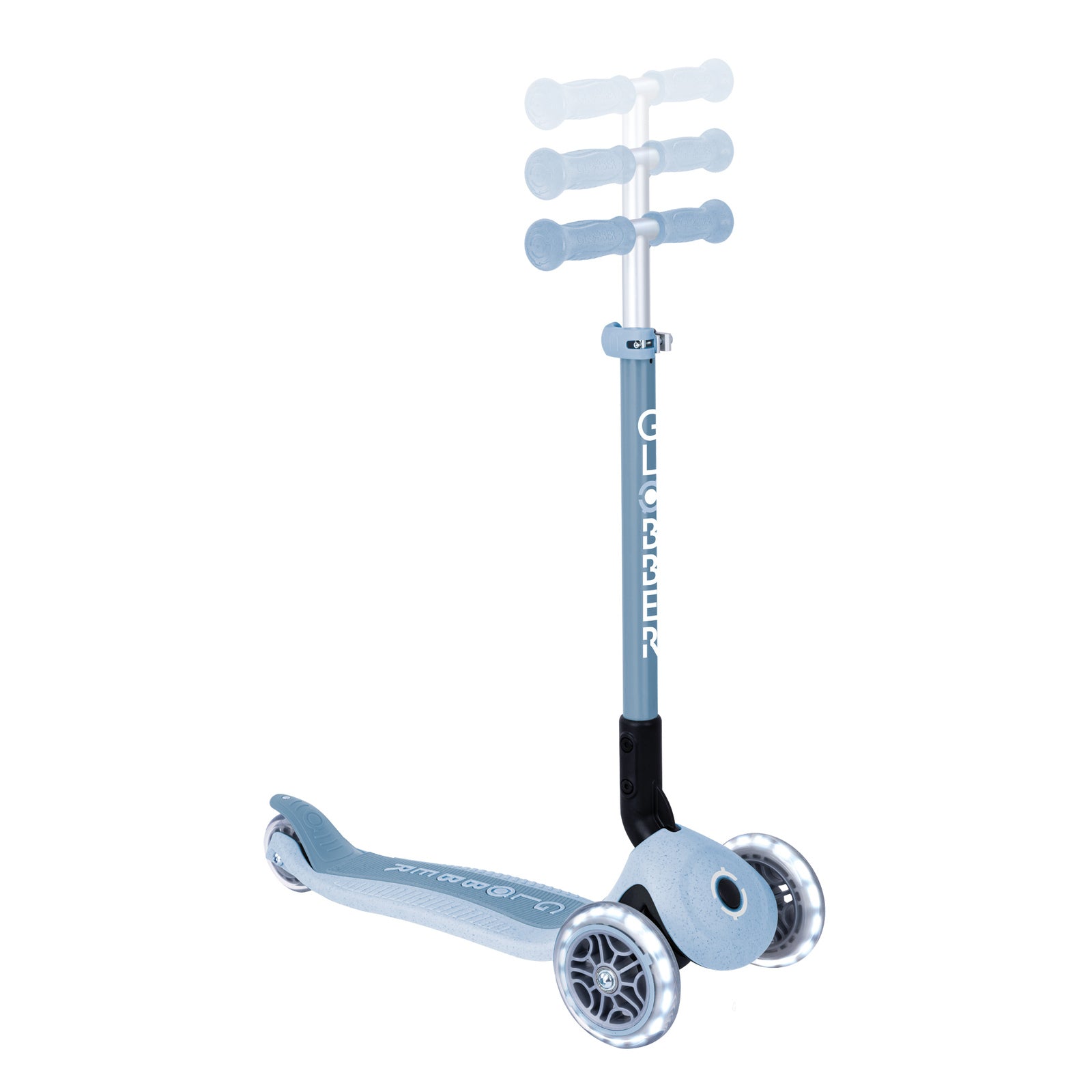 Globber Ecologic Primo Foldable Lights 3 Wheel Scooter LED Wheels - Blueberry