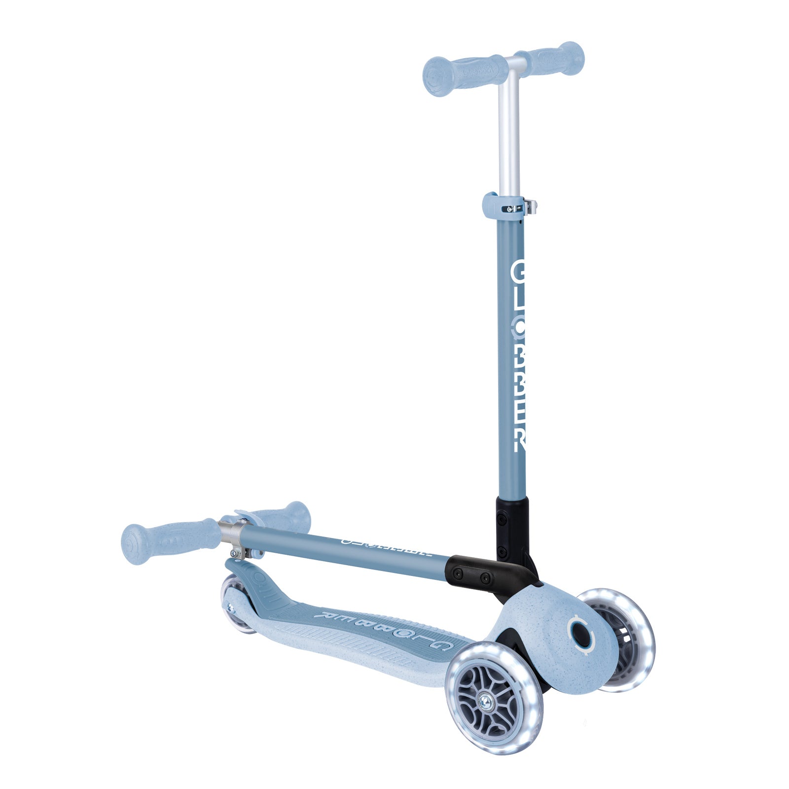 Globber Ecologic Primo Foldable Lights 3 Wheel Scooter LED Wheels - Blueberry