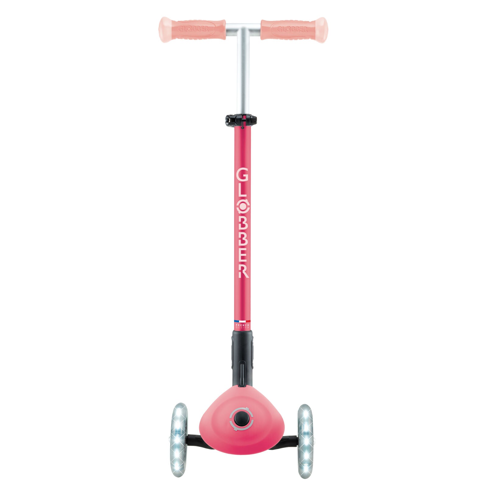 Globber Elite Glow Lights - 3 Wheel LED Fold Up Scooter - Pastel Pink