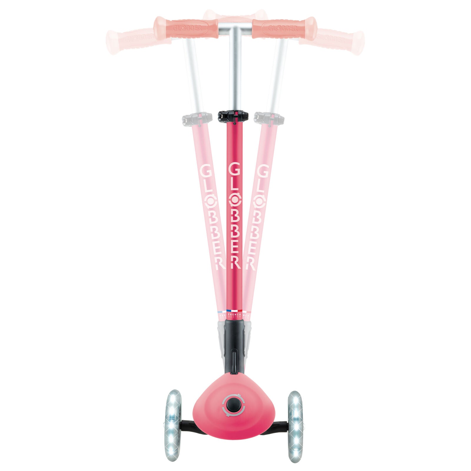 Globber Elite Glow Lights - 3 Wheel LED Fold Up Scooter - Pastel Pink