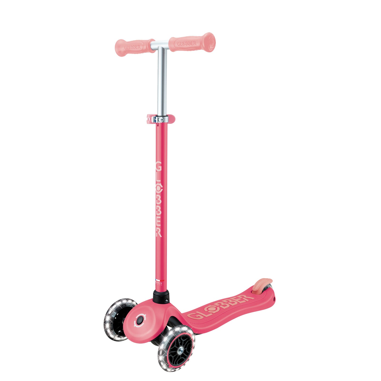 Globber Primo Plus Glow Lights 3 Wheel Scooter - LED Flashing Wheels - Coral Pink
