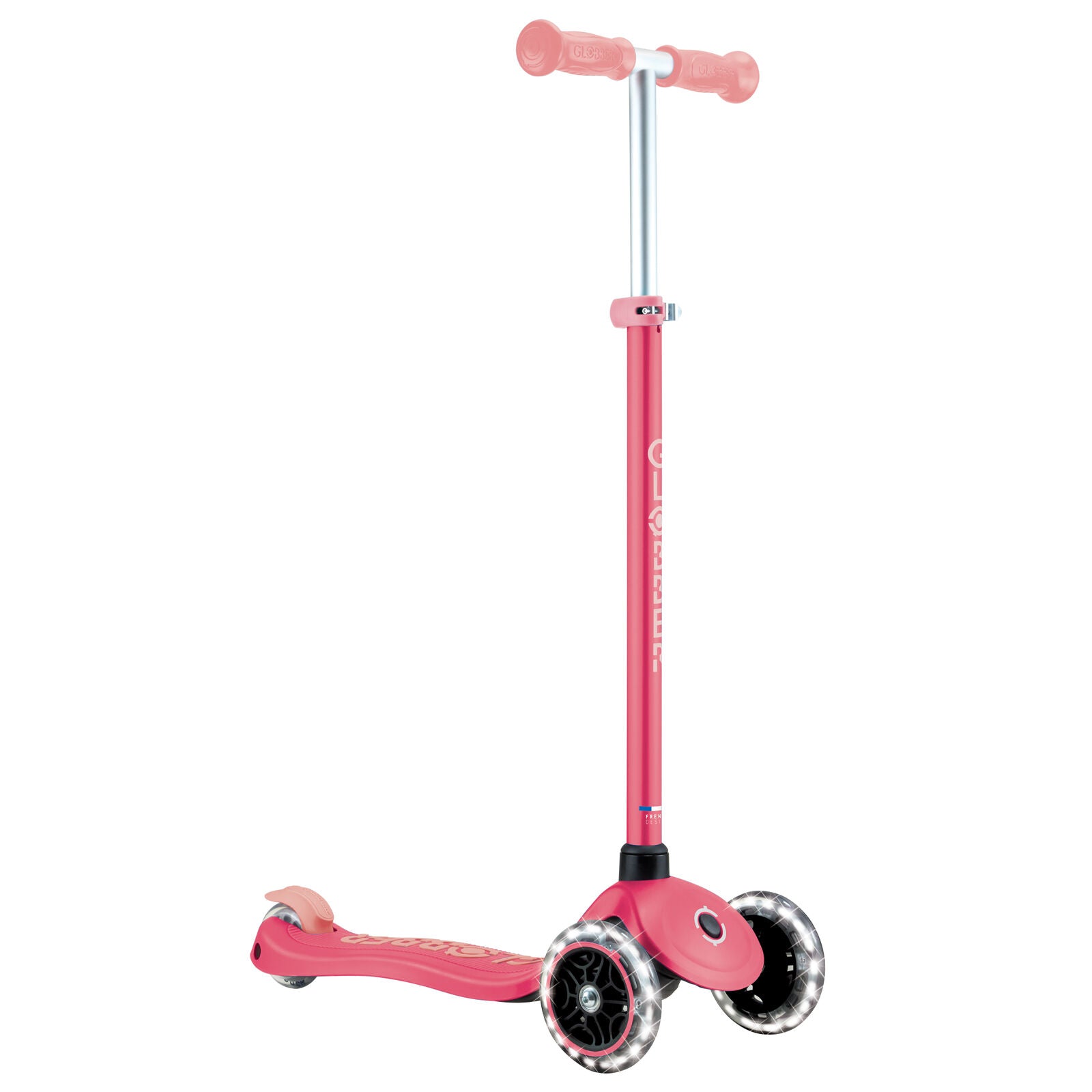 Globber Primo Plus Glow Lights 3 Wheel Scooter - LED Flashing Wheels - Coral Pink