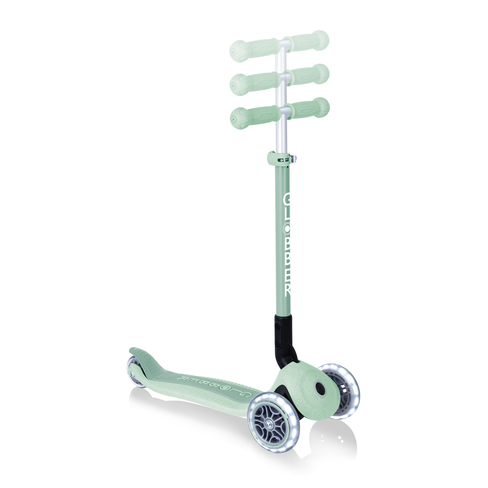 Globber Ecologic Primo Foldable Lights 3 Wheel Scooter LED Wheels v2 - Pistachio