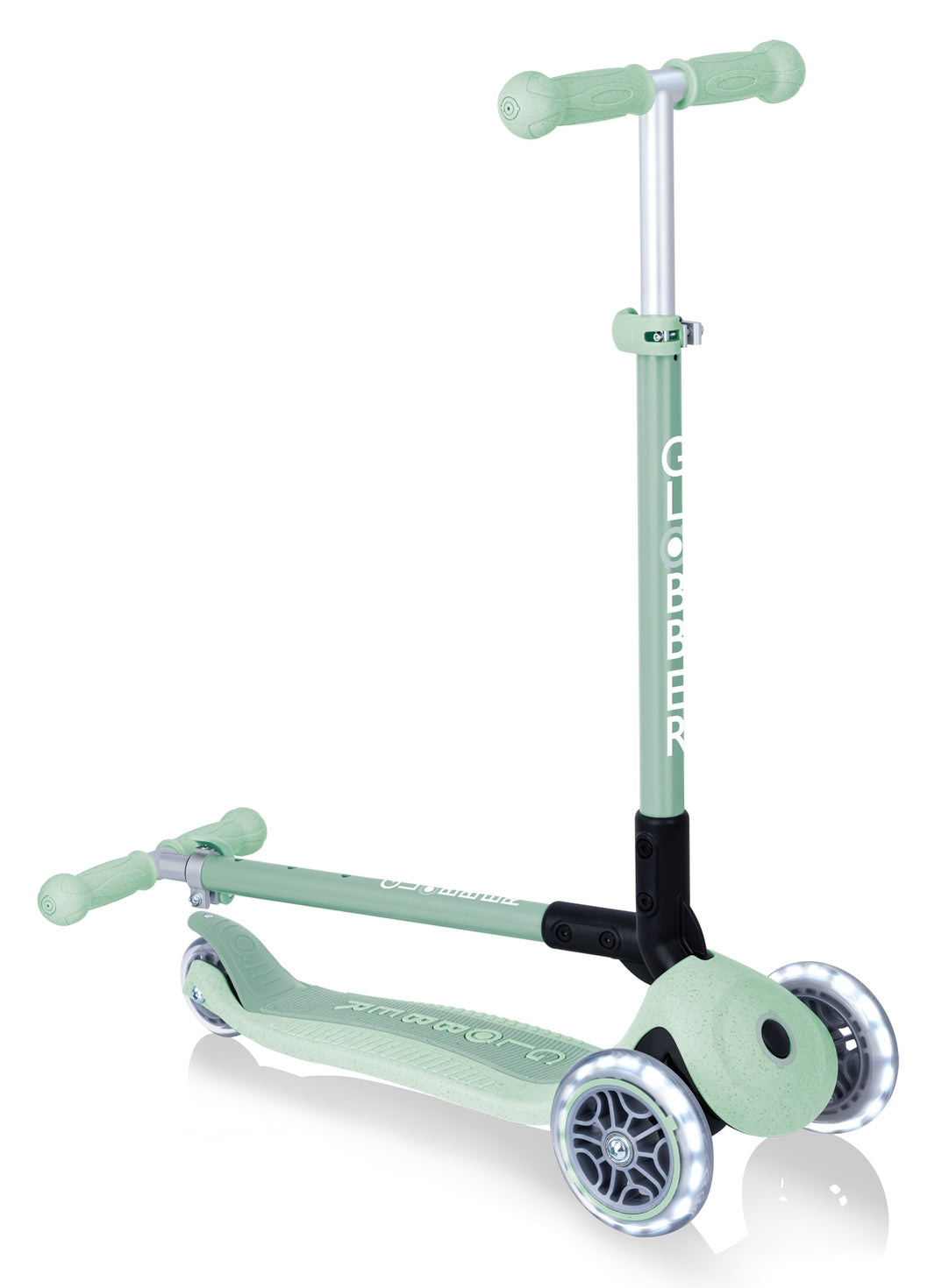 Globber Ecologic Primo Foldable Lights 3 Wheel Scooter LED Wheels - Pistachio