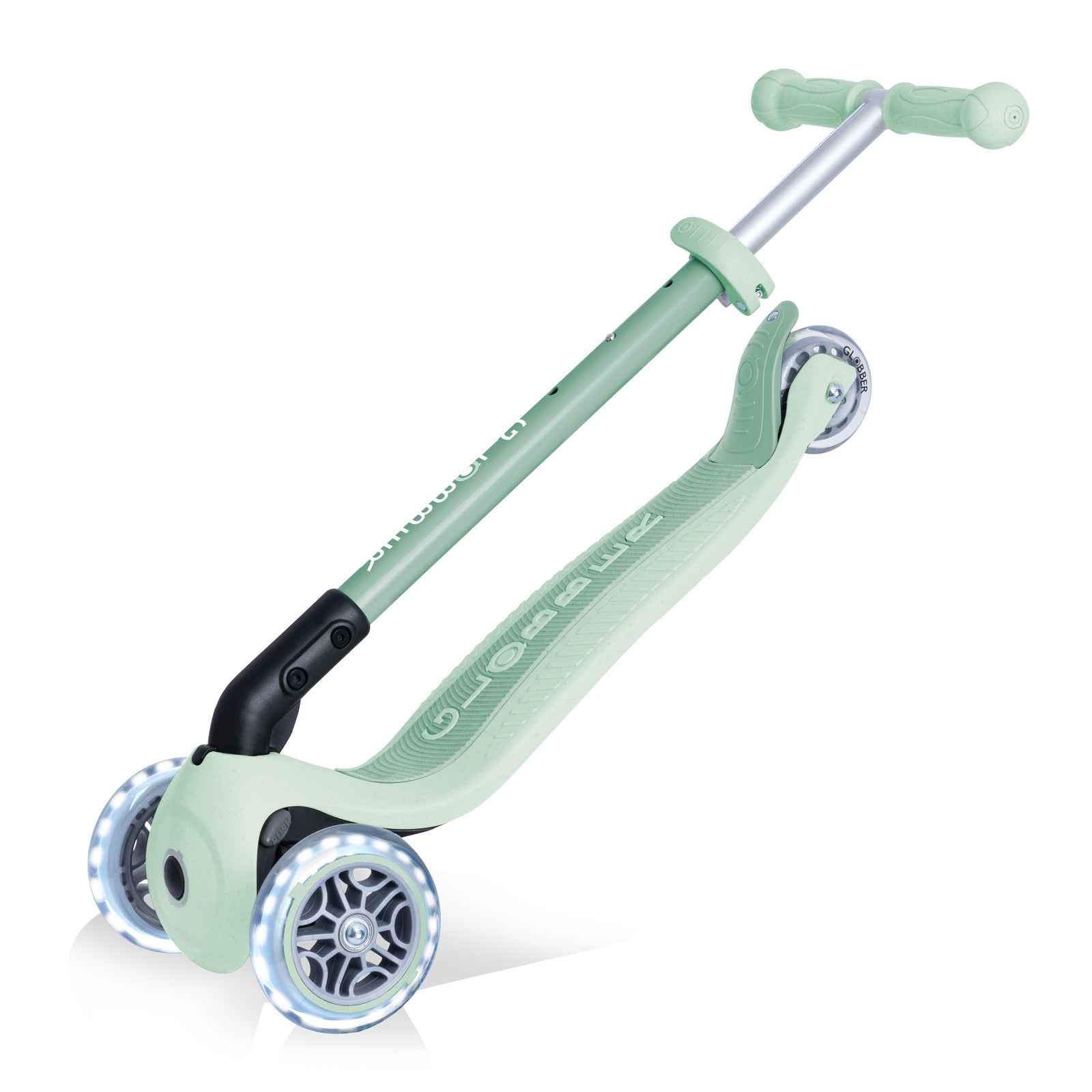 Globber Ecologic Primo Foldable Lights 3 Wheel Scooter LED Wheels - Pistachio