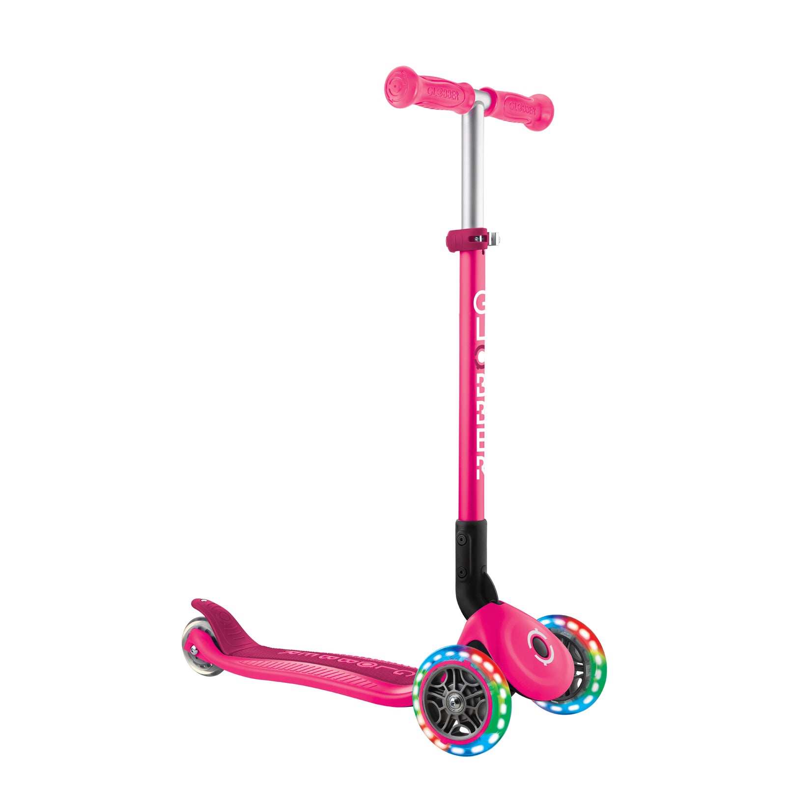 Globber Primo Foldable Lights 3 Wheel Scooter LED Wheels v3 - Pink