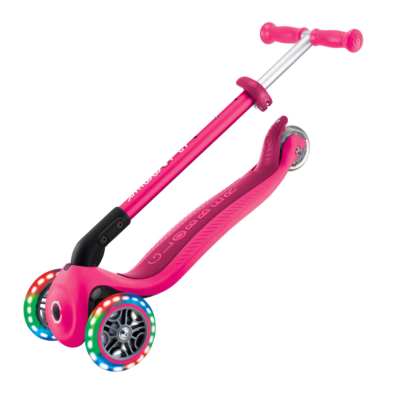 Globber Primo Foldable Lights 3 Wheel Scooter LED Wheels v3 - Pink