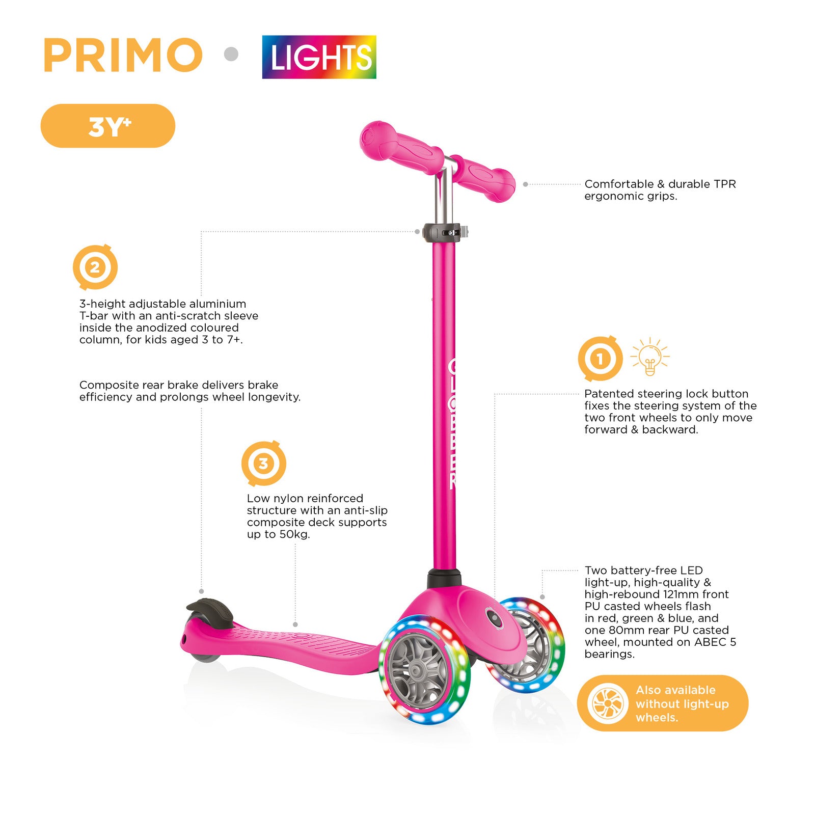 Globber Primo Lights Scooter V2 - Purple