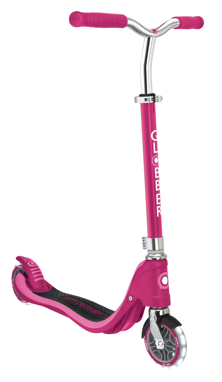 Globber Flow 125 Lights 2 Wheel Scooter - LED Flashing Wheels - Ruby