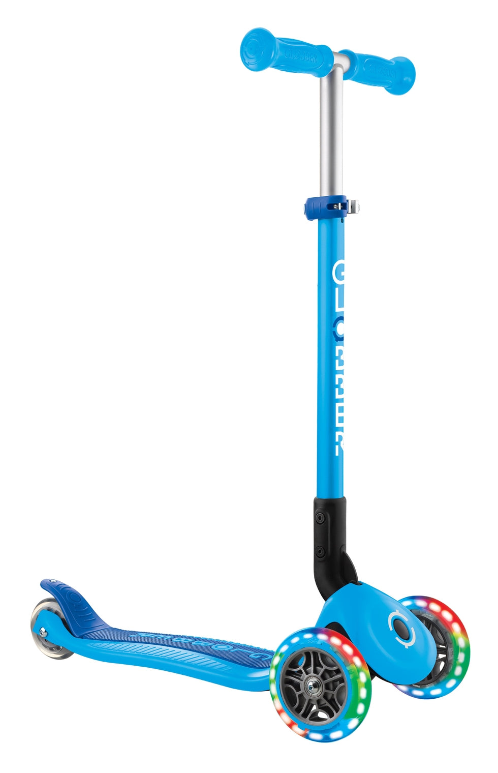 Globber Primo Foldable Lights 3 Wheel Scooter LED Wheels - Sky Blue V3
