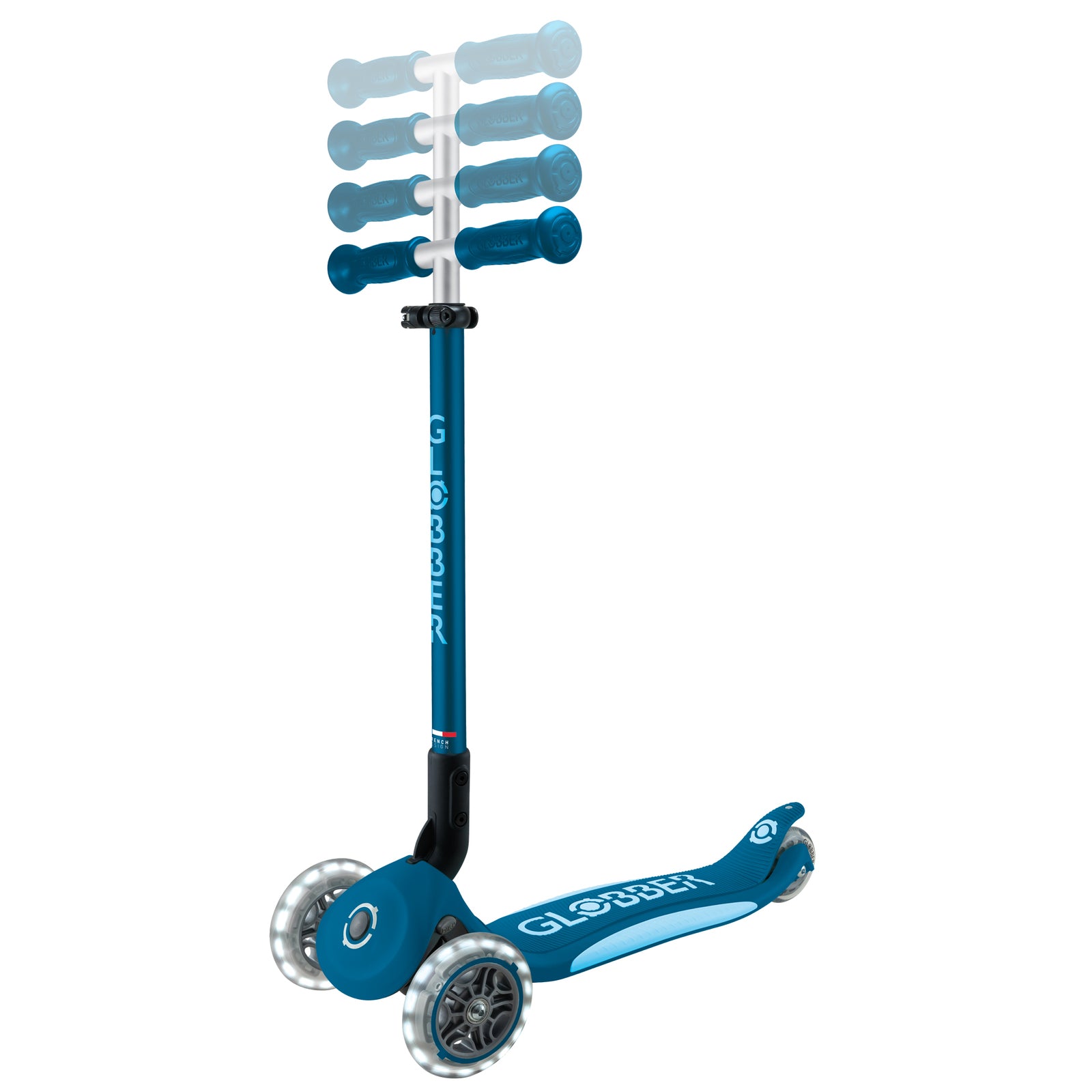 Globber Primo Foldable Plus Lights Scooter V2 - Petrol Blue