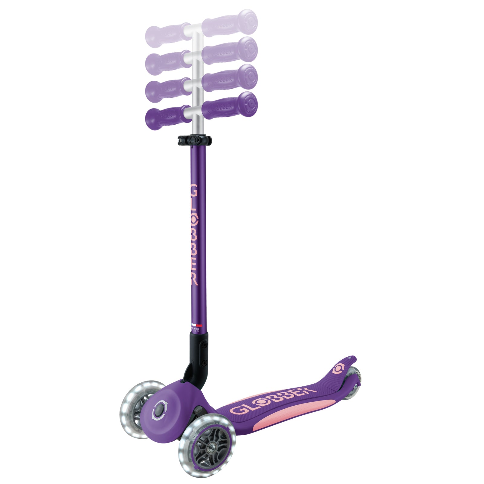 Globber Primo Foldable Plus Lights 3 Wheel Scooter LED Wheels V2 - Purple