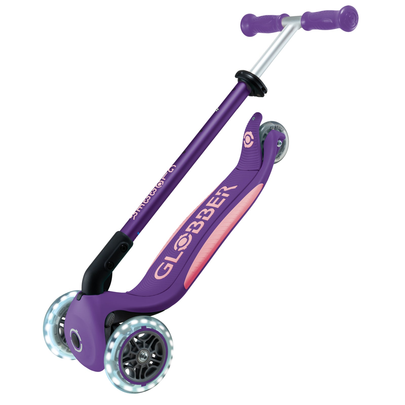 Globber Primo Foldable Plus Lights 3 Wheel Scooter LED Wheels V2 - Purple