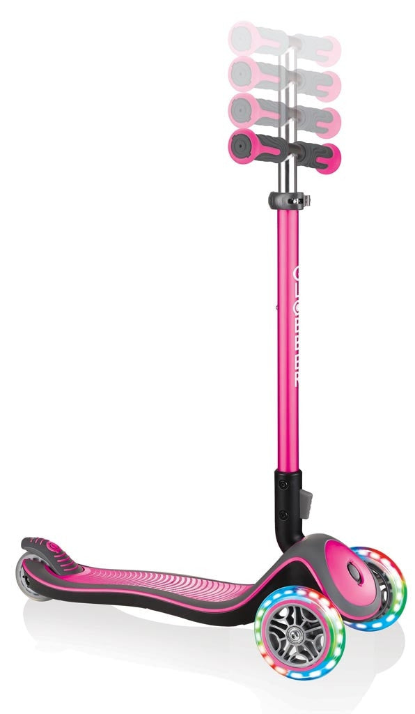 Globber Elite Deluxe Lights - 3 Wheel LED Fold Up  Scooter - Pink