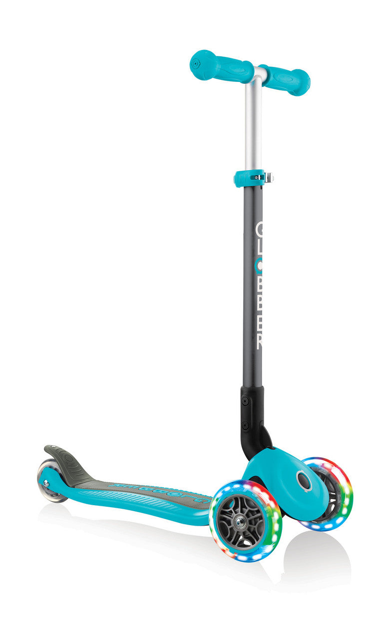 Globber Primo Foldable Lights 3 Wheel Scooter LED Wheels - Teal V2