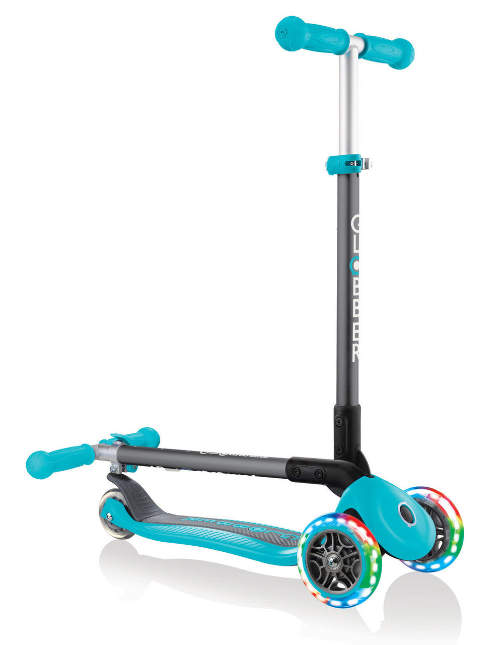 Globber Primo Foldable Lights 3 Wheel Scooter LED Wheels - Teal V2