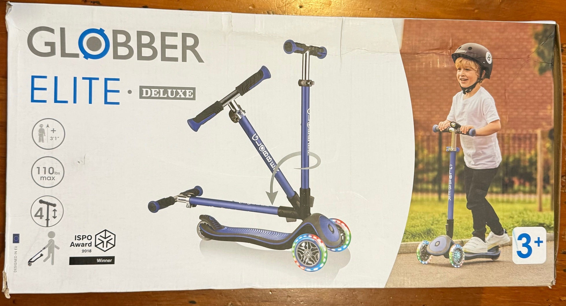 Globber Elite Deluxe Lights Foldable Scooter - Navy Blue - DAMAGED BOX