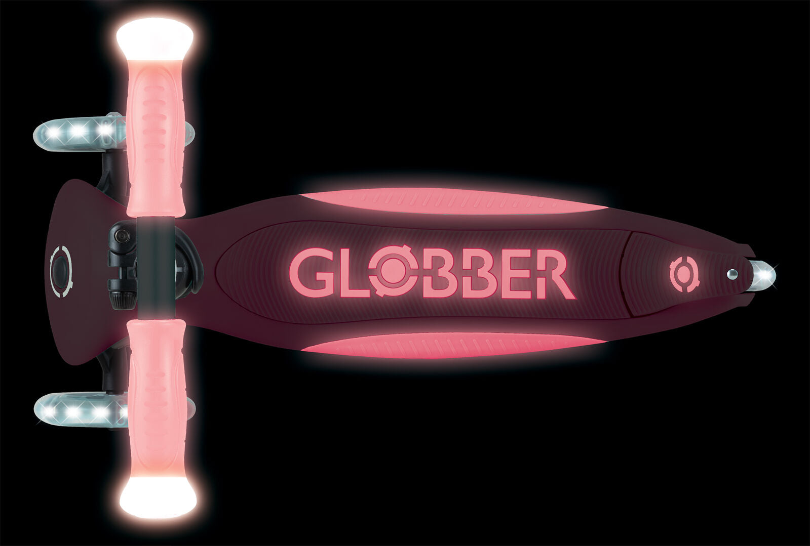 Globber Elite Glow Lights - 3 Wheel LED Fold Up Scooter - Pastel Pink
