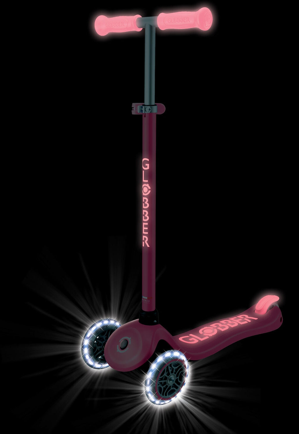 Globber Primo Plus Glow Lights 3 Wheel Scooter - LED Flashing Wheels - Coral Pink