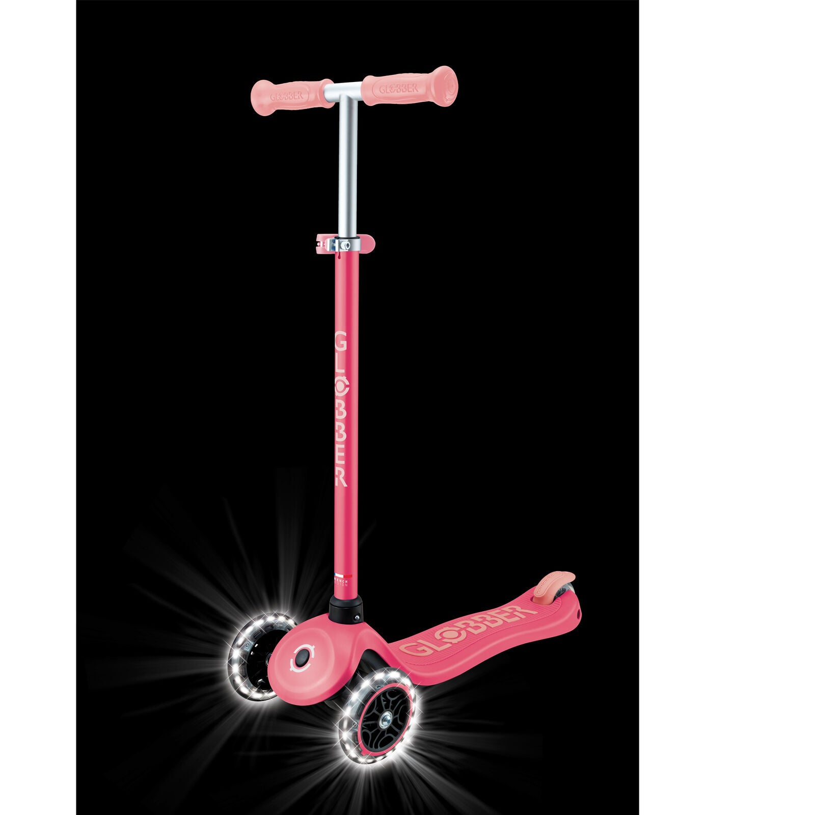 Globber Primo Plus Glow Lights 3 Wheel Scooter - LED Flashing Wheels - Coral Pink
