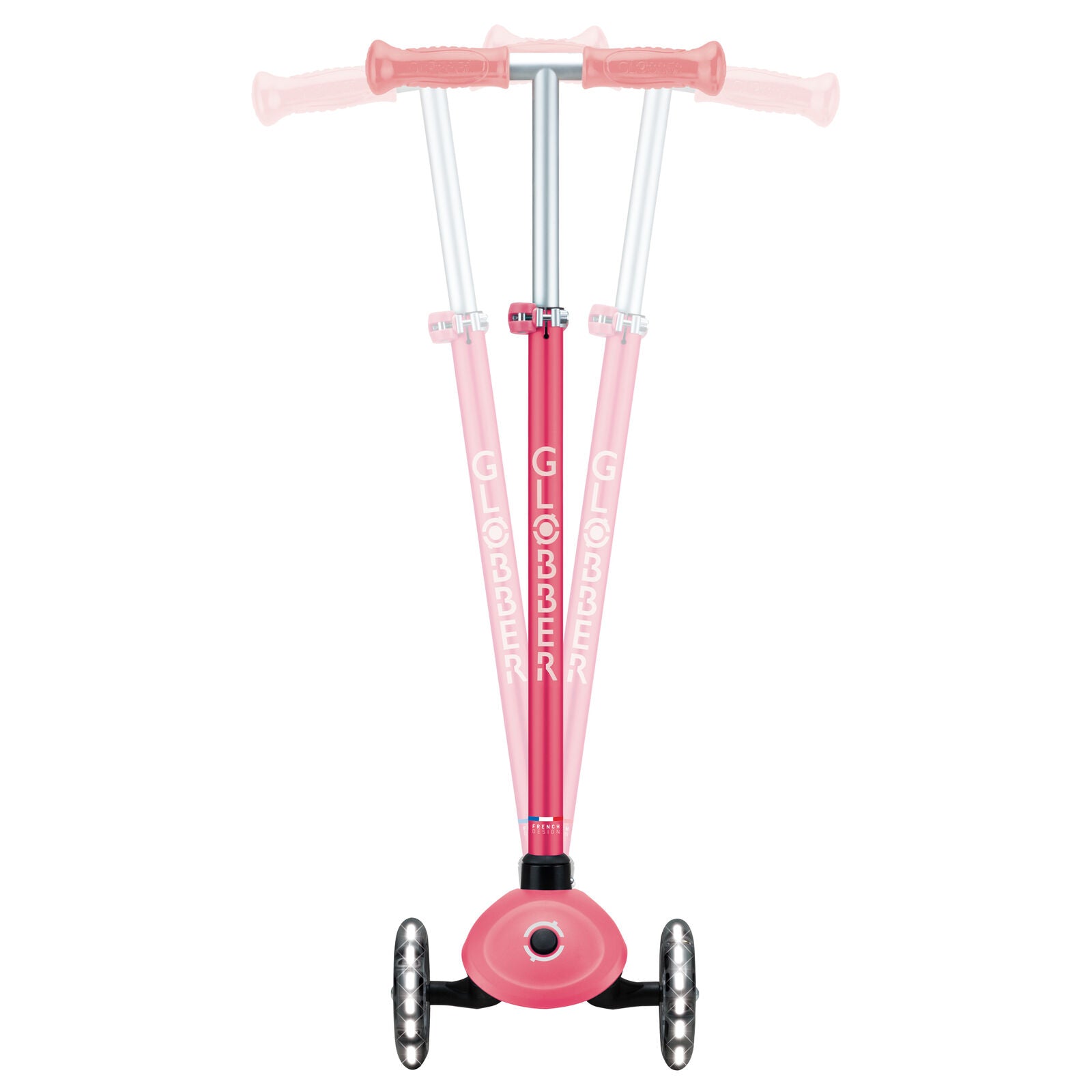 Globber Primo Plus Glow Lights 3 Wheel Scooter - LED Flashing Wheels - Coral Pink