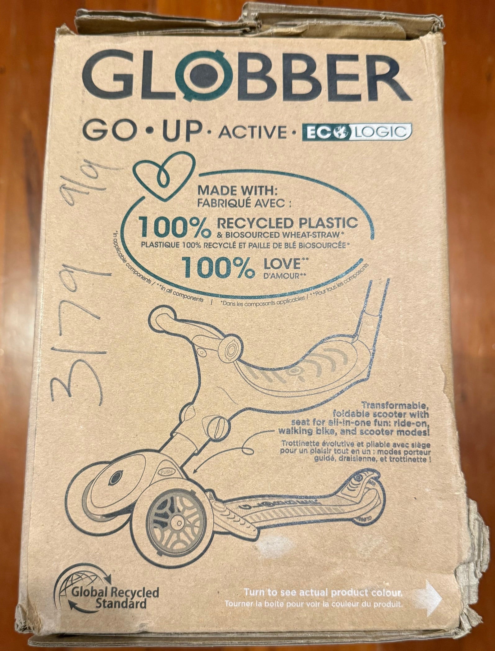 Globber Go Up Active Ecologic Scooter - Berry - DAMAGED BOX