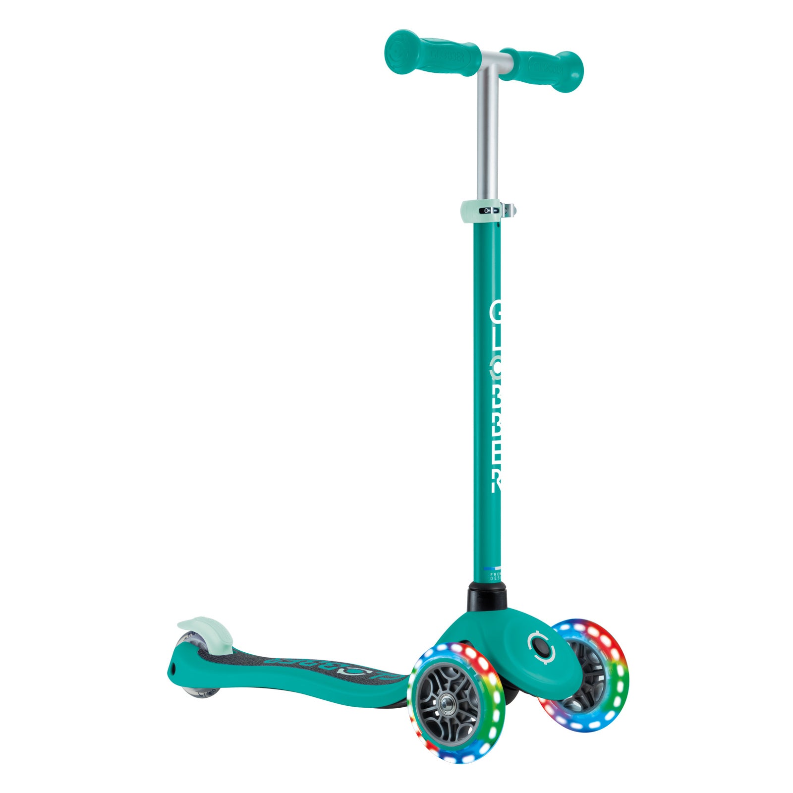 Globber Primo Lights V2 3 Wheel Scooter - LED Flashing Wheels - Emerald Green