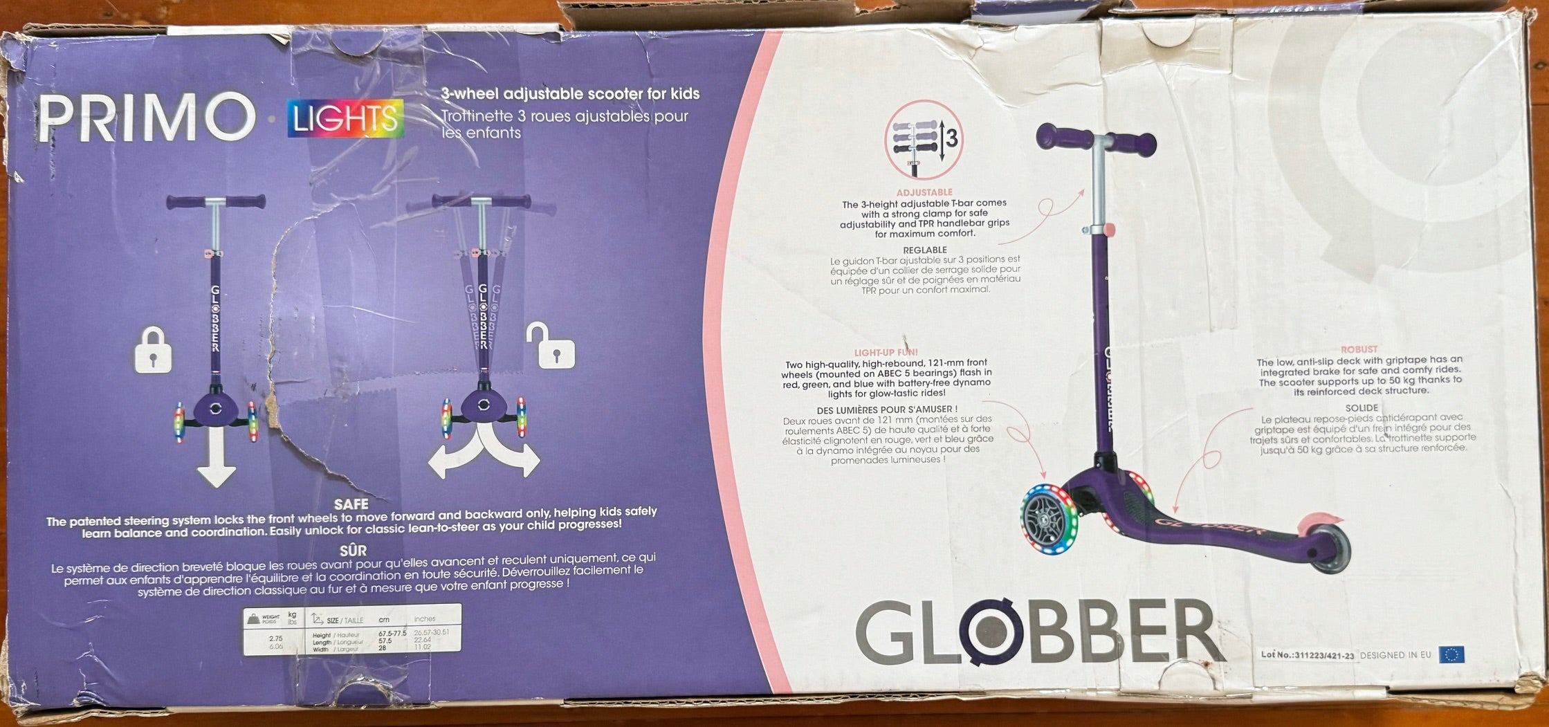 Globber Primo Lights Scooter V2 - Purple - DAMAGED BOX