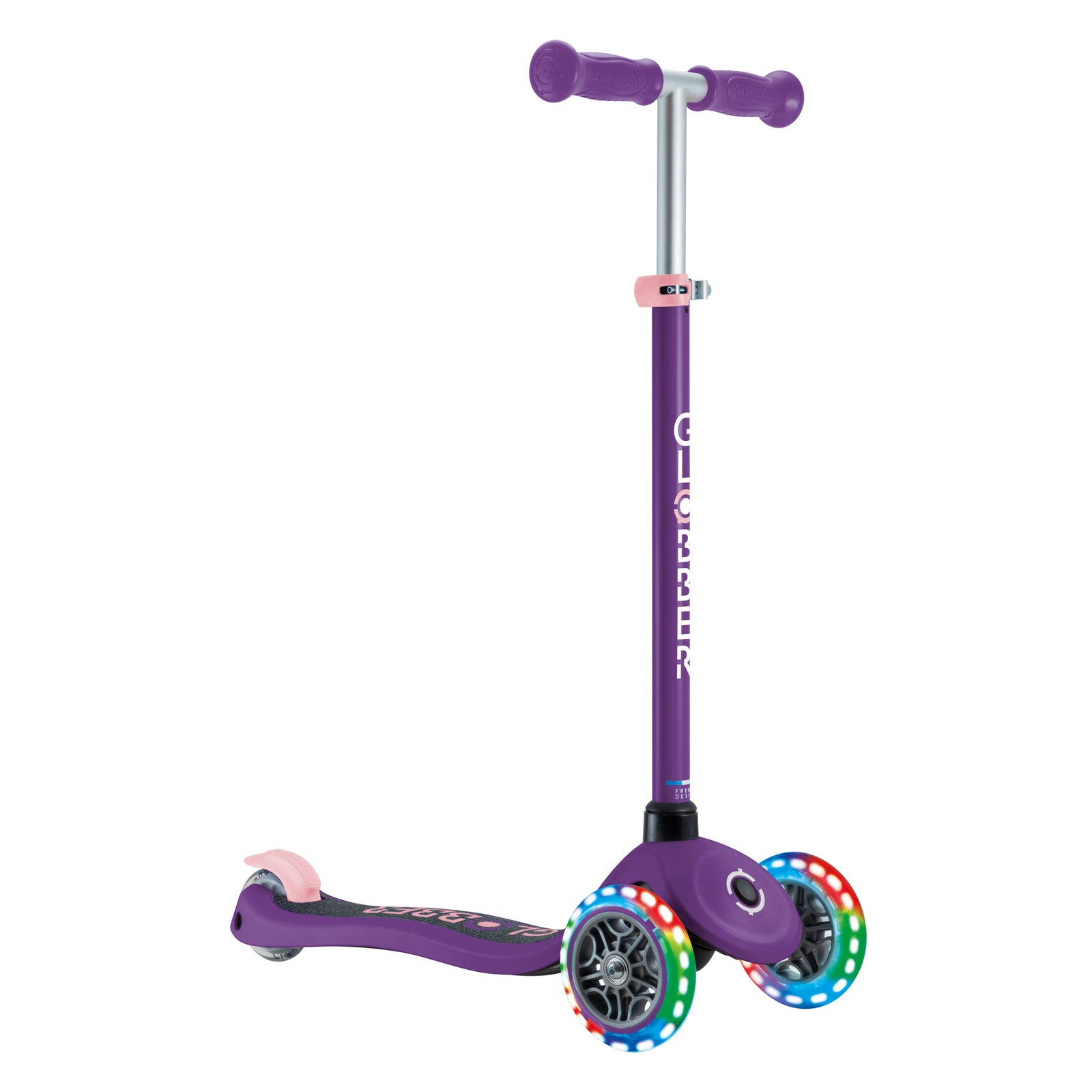 Globber Primo Lights V2 3 Wheel Scooter - LED Flashing Wheels - Purple