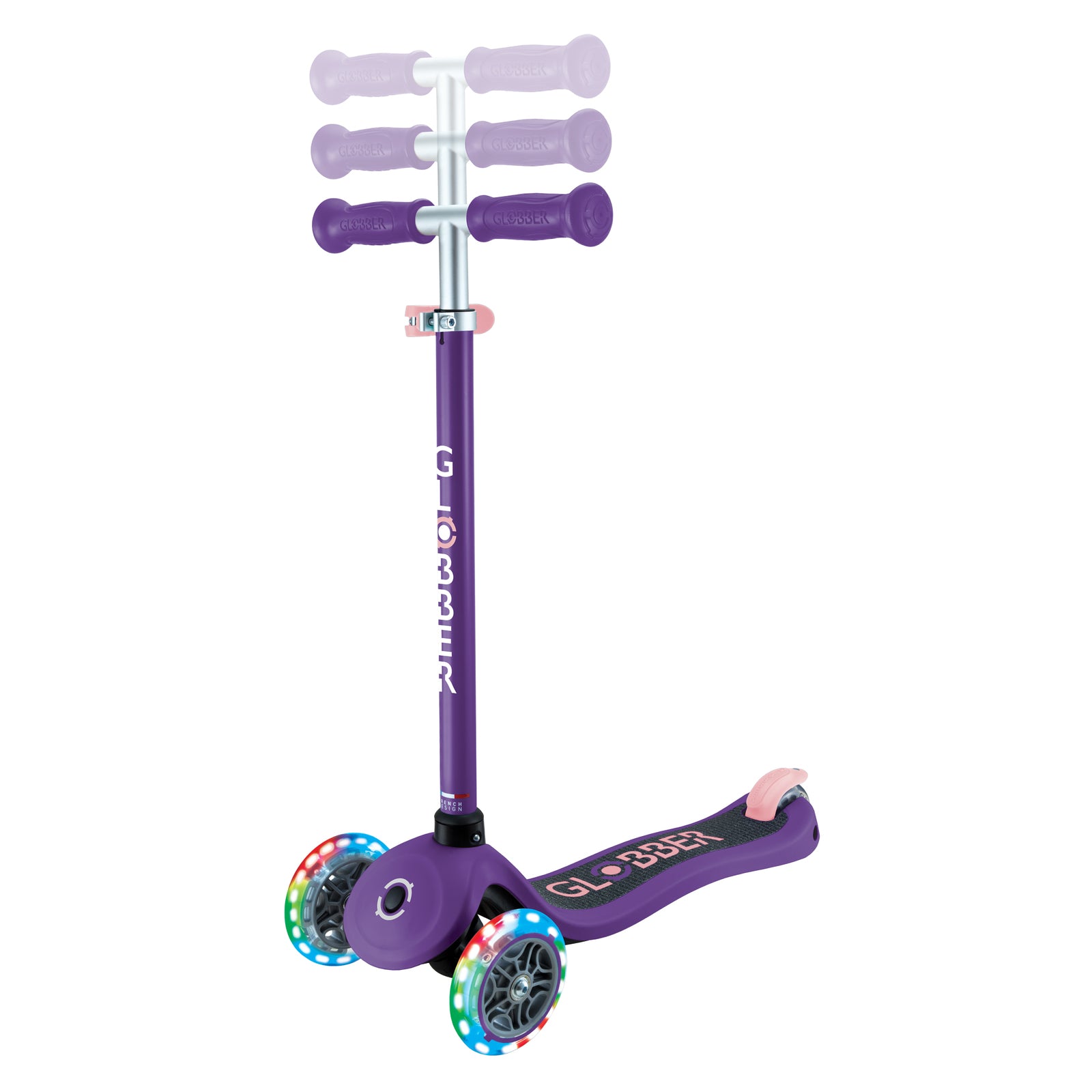 Globber Primo Lights V2 3 Wheel Scooter - LED Flashing Wheels - Purple