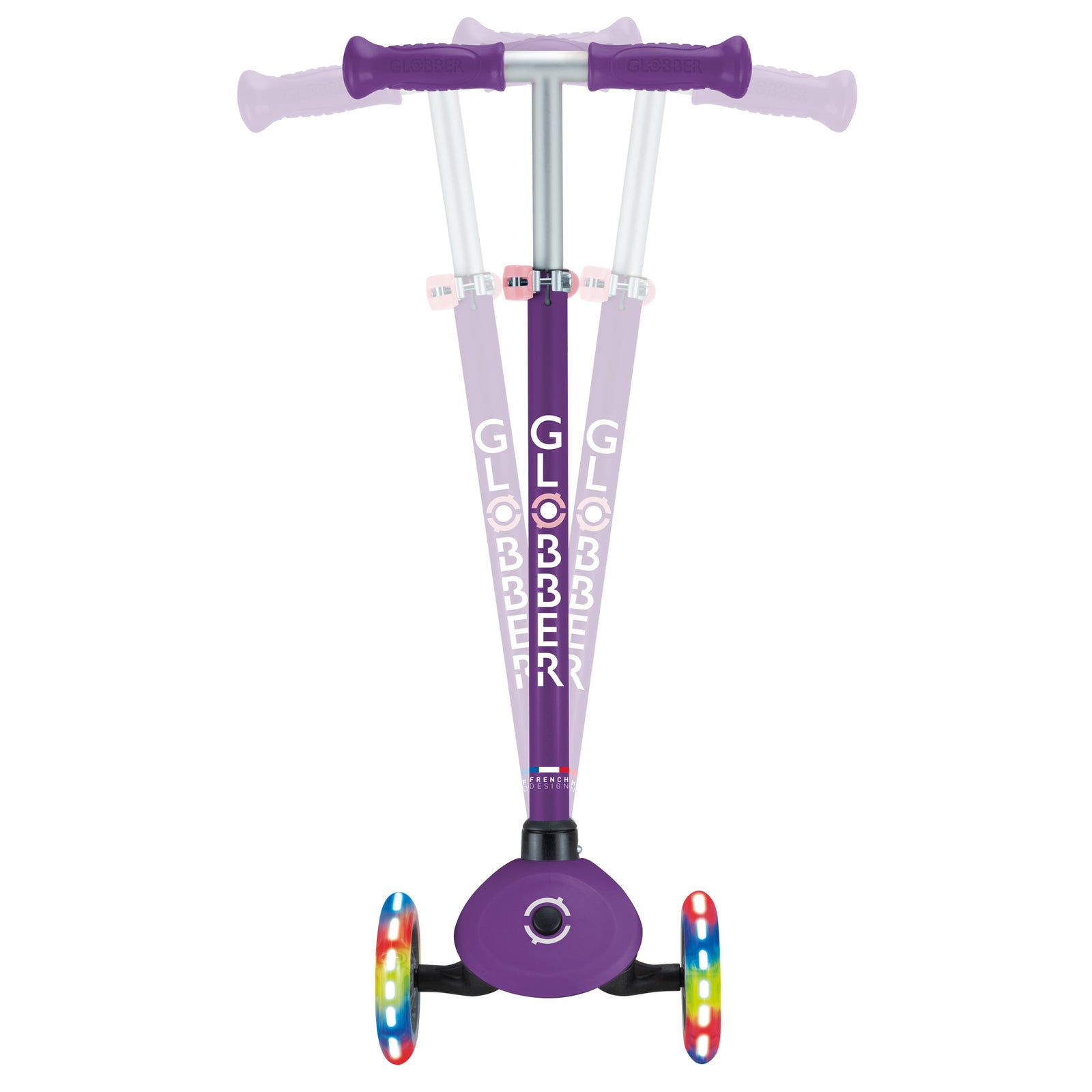 Globber Primo Lights V2 3 Wheel Scooter - LED Flashing Wheels - Purple