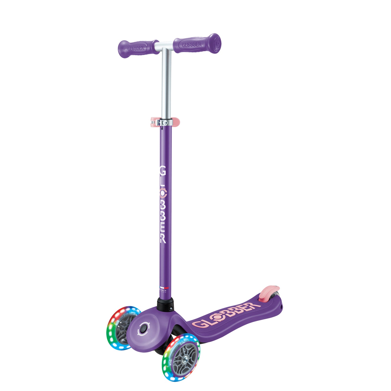 Globber Primo Plus Lights 3 Wheel Scooter - LED Flashing Wheels - Purple