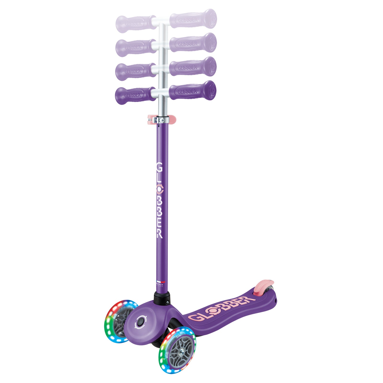 Globber Primo Plus Lights 3 Wheel Scooter - LED Flashing Wheels - Purple