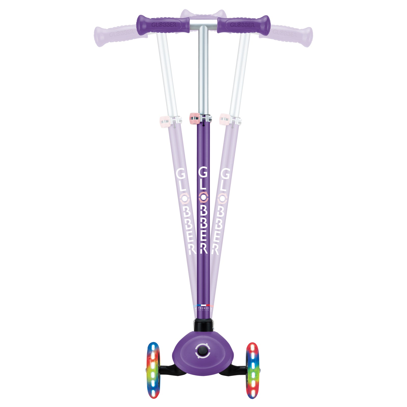 Globber Primo Plus Lights 3 Wheel Scooter - LED Flashing Wheels - Purple