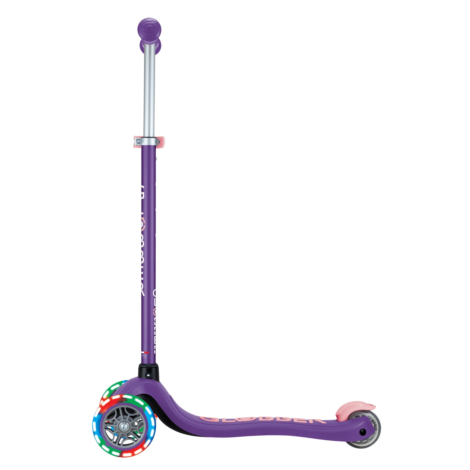 Globber Primo Plus Lights 3 Wheel Scooter - LED Flashing Wheels - Purple