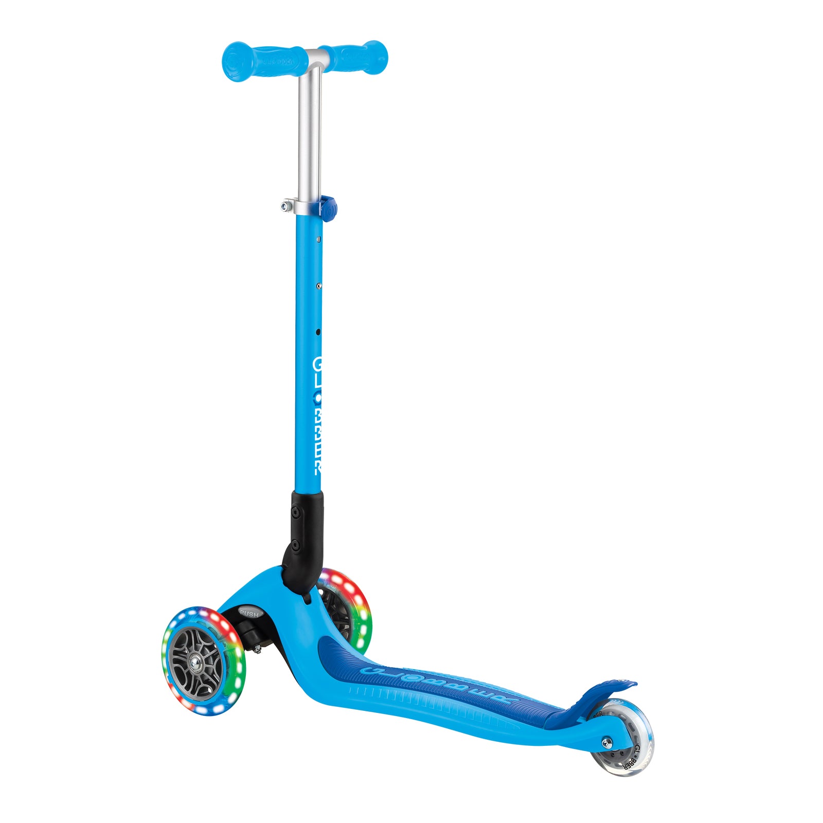 Globber Primo Foldable Lights 3 Wheel Scooter LED Wheels - Sky Blue V3