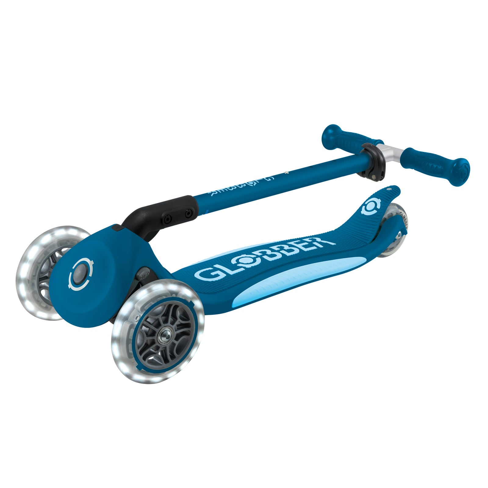 Globber Primo Foldable Plus Lights Scooter V2 - Petrol Blue