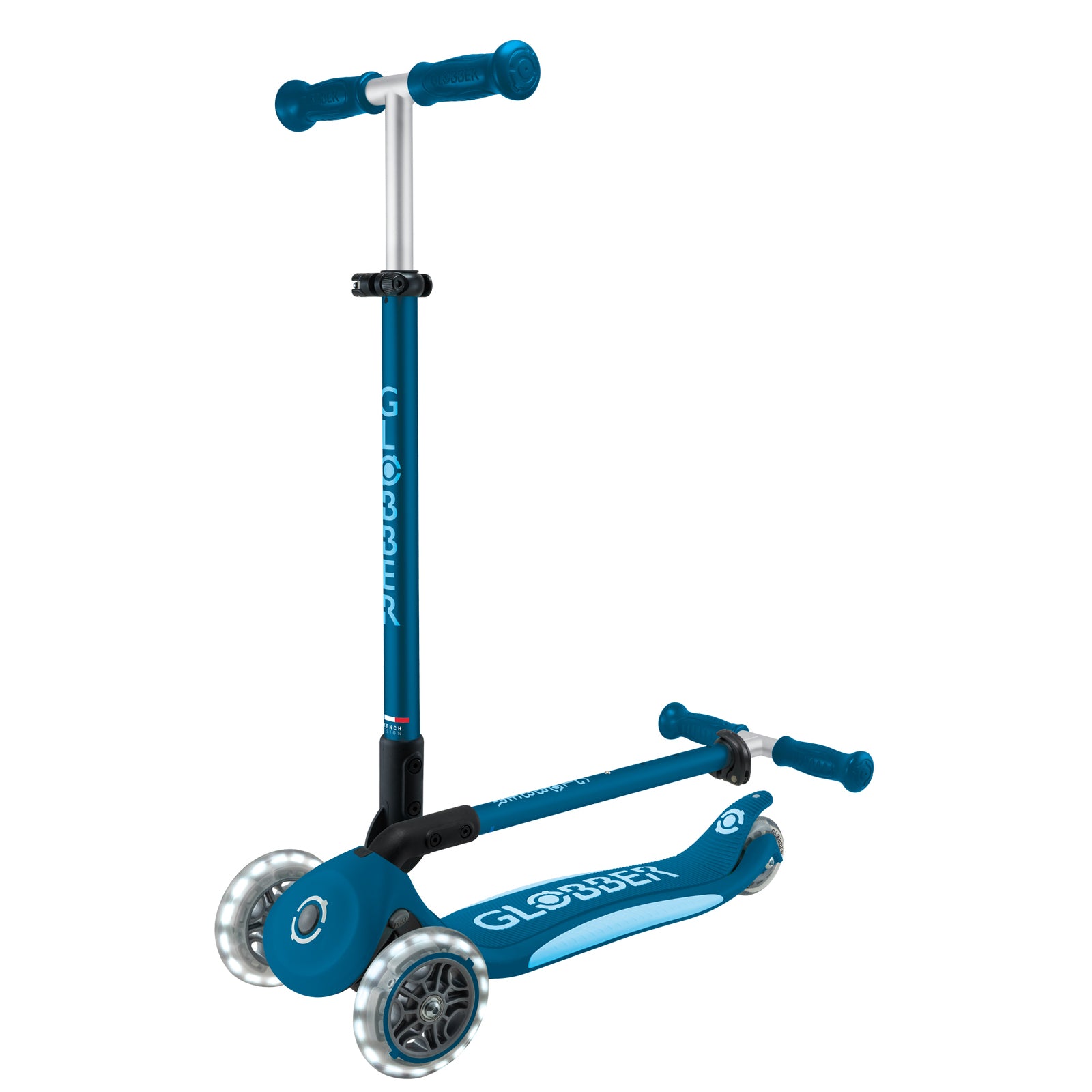 Globber Primo Foldable Plus Lights Scooter V2 - Petrol Blue