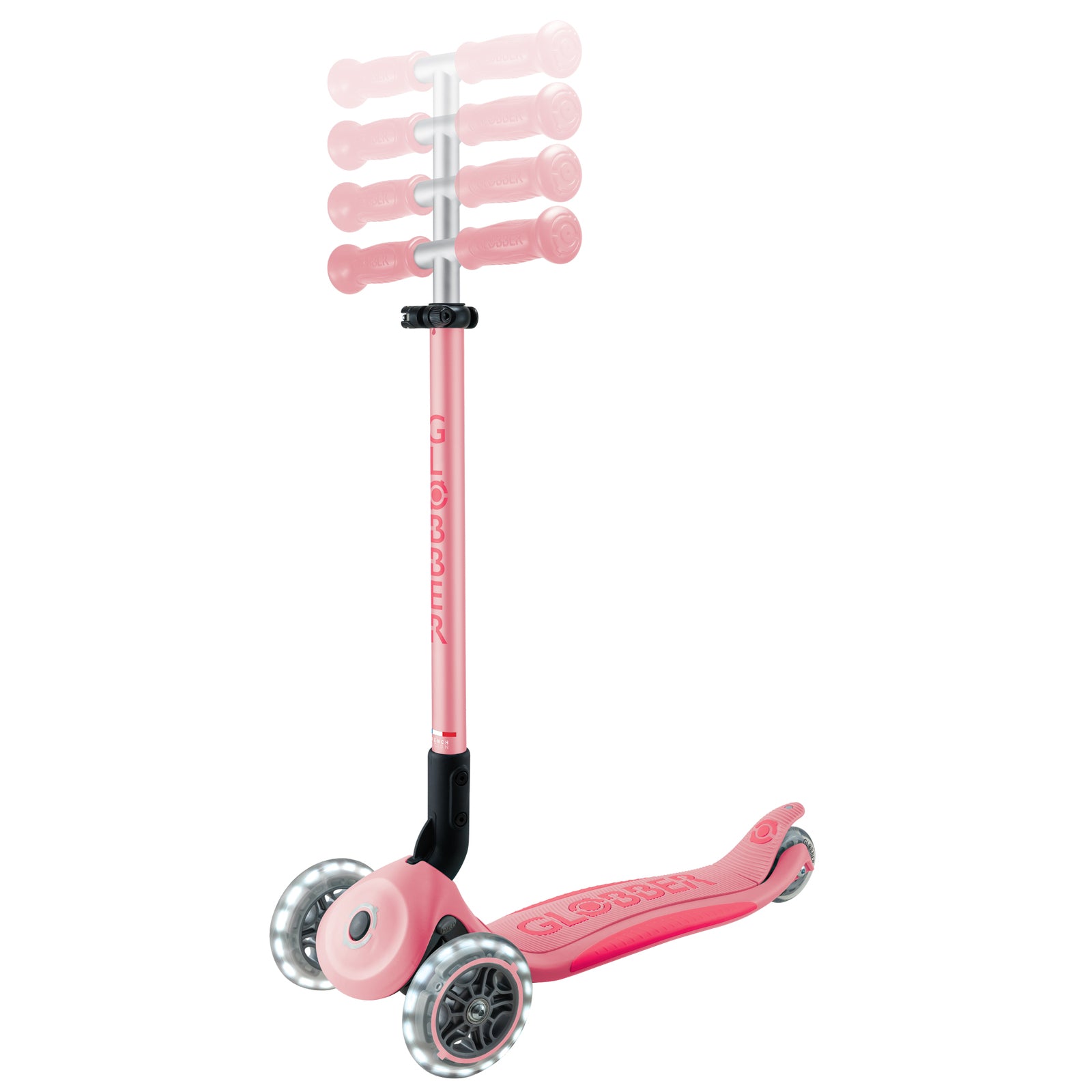 Globber Primo Foldable Plus Lights 3 Wheel Scooter LED Wheels V2 - Pastel Pink