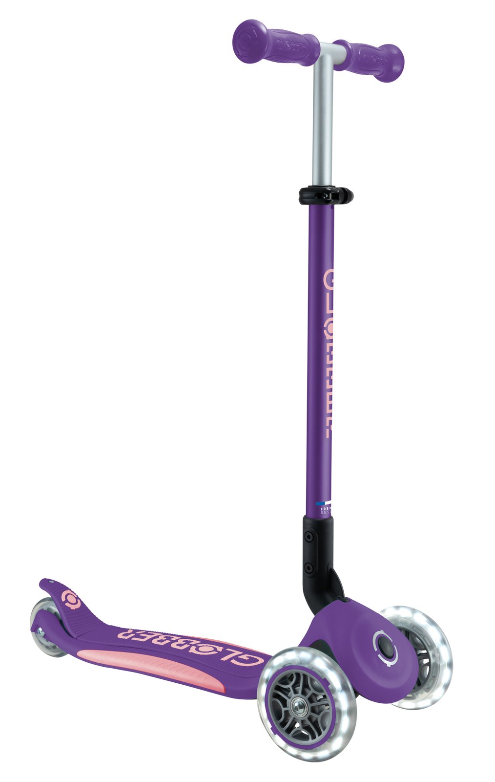 Globber Primo Foldable Plus Lights 3 Wheel Scooter LED Wheels V2 - Purple