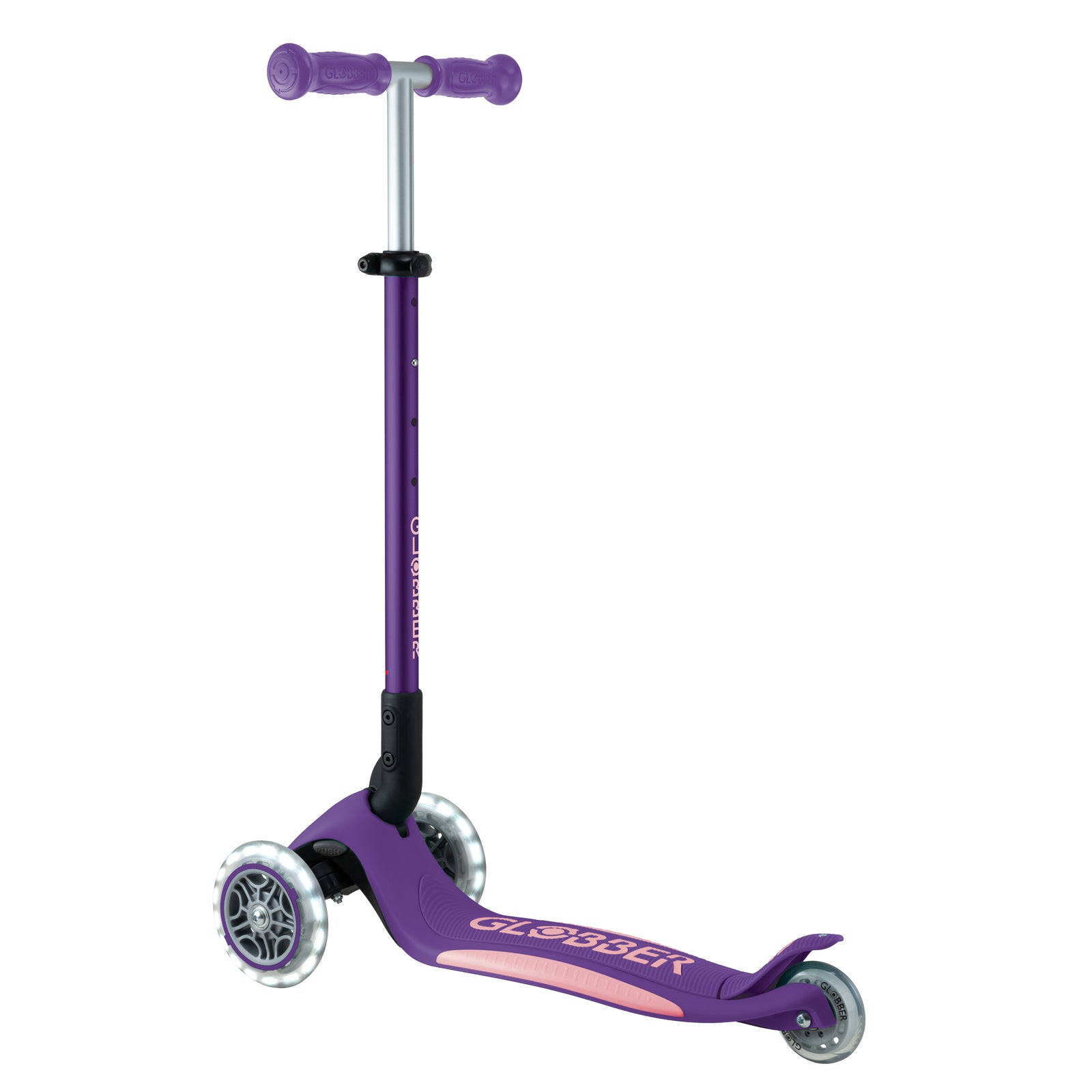 Globber Primo Foldable Plus Lights 3 Wheel Scooter LED Wheels V2 - Purple