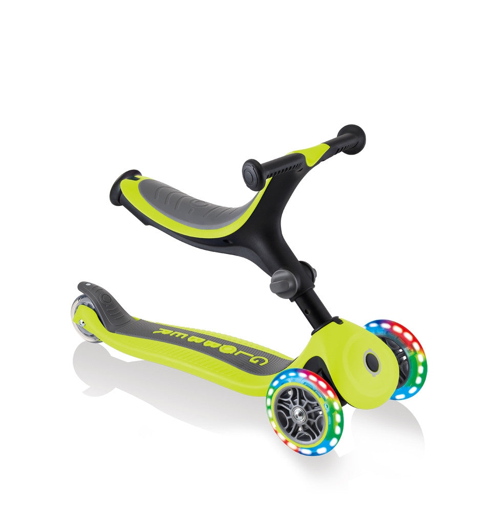 Globber Go Up Foldable Plus Lights Convertible Scooter - Lime Green