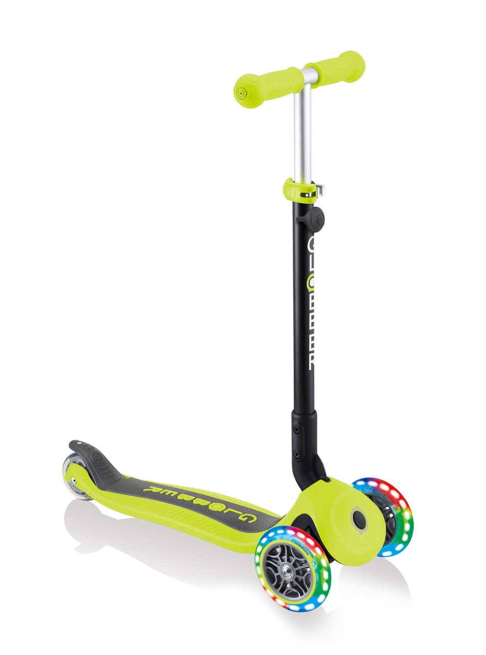 Globber Go Up Foldable Plus Lights Convertible Scooter - Lime Green