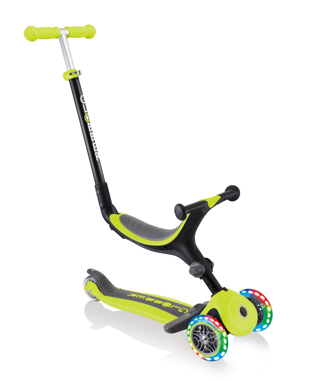 Globber Go Up Foldable Plus Lights Convertible Scooter - Lime Green