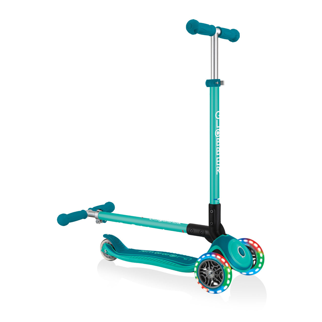 Globber Primo Foldable  Plus Lights 3 Wheel Scooter LED Wheels - Emerald Green